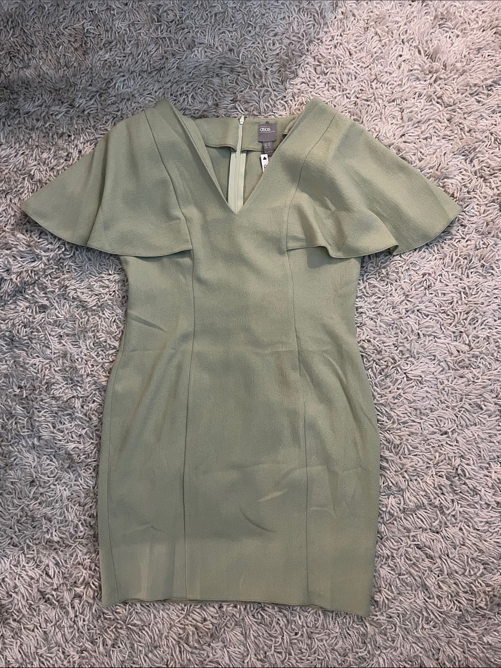 ASOS Light Sage Green V-Neck Flutter Sleeve Sheath Dress